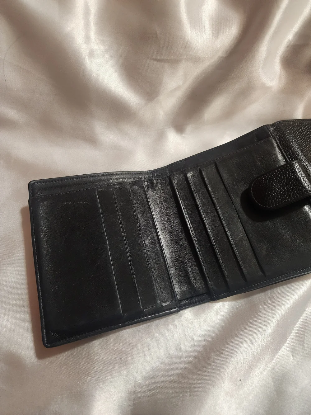 CHANEL Black Caviar Leather Trifold Wallet